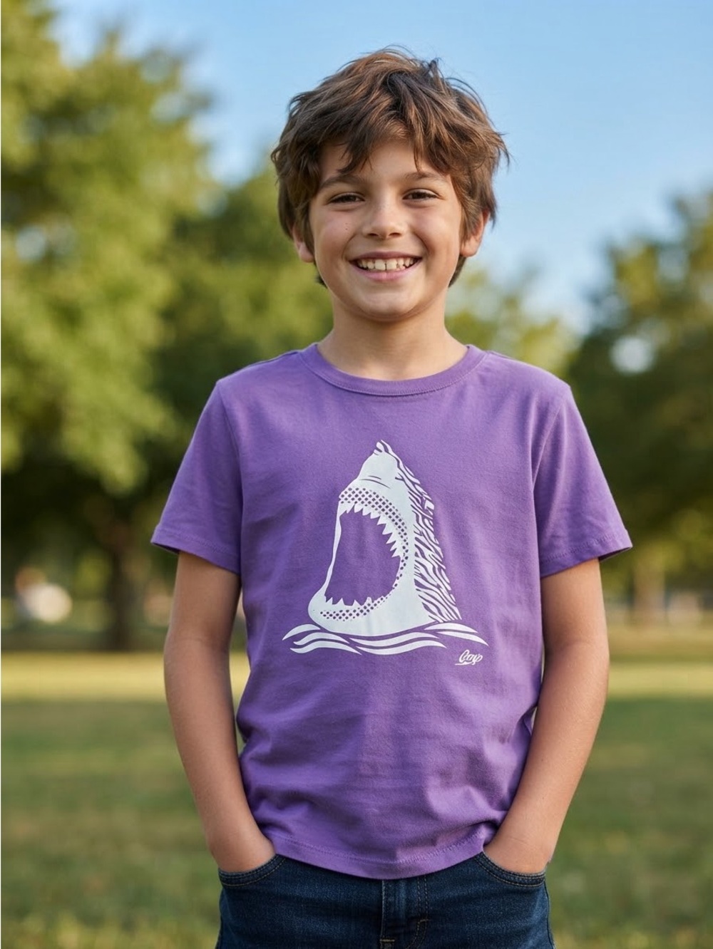 Gap Kids Purple Shark Jaws Graphic Tee shirt - 100% cotton  size 10 - 12